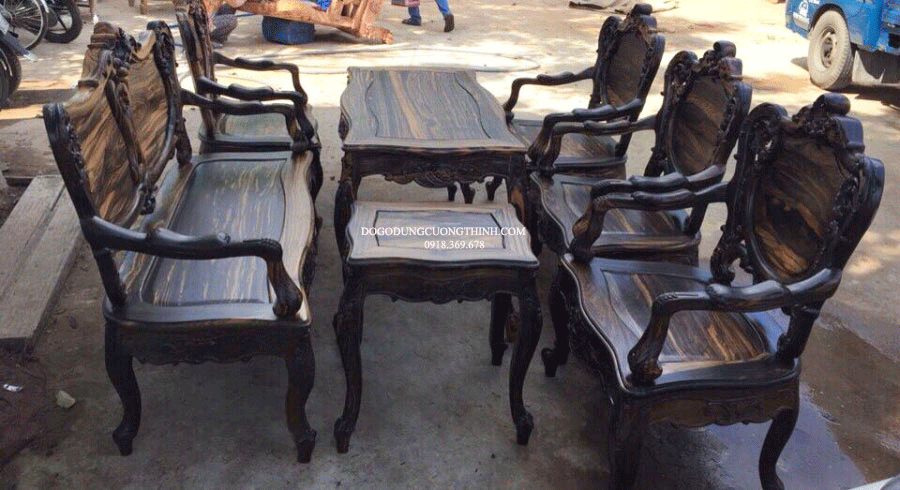 bộ bàn ghế lu y gỗ Mun sọc